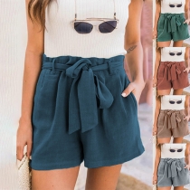 Fashion Solid Color High Waist Shorts with Waist Strap