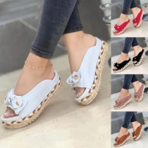 Fashion Contrast Color Thick Heel Open Toe Slippers