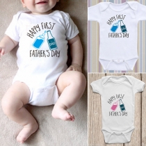 Simple Style Short Sleeve Round Neck Letters Printed Baby Romper