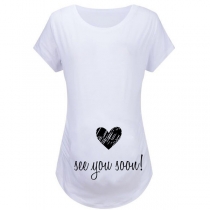 Simple Style Short Sleeve Round Neck Heart Printed Maternity T-shirt