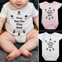 Casual Style Short Sleeve Round Neck Letters Printed Baby Romper Bodysuit