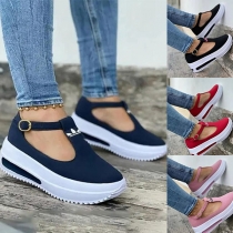 Casual Style Contrast Color Thick Heel Round Toe Loafers Shoes