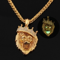 Hip-hop Style Glowing Lion Head Pendant Man Necklace