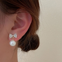 Sweet Style Pearl Pendant Bow-knot Shaped Earrings