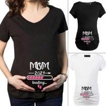 Casual Style Short Sleeve Round Neck Baby Loading T-shirt for Pregnant Woman