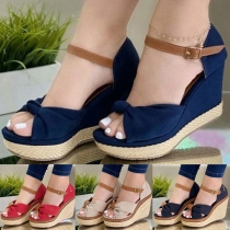 Fashion Wedge Heel Peep Toe Contrast Color Sandals