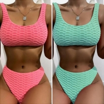 Simple Style Solid Color Low-waist Bikini Swimsuit Set