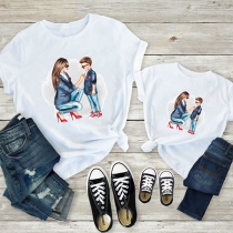 Simple Style Short Sleeve Round Neck Mom&Son Printed Parent-child T-shirt