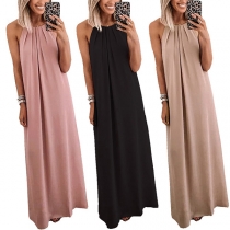 Sexy Off-shoulder Solid Color Loose Halter Sling Maxi Dress