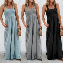 Sexy Backless High Waist Solid Color Sling Wide-leg Jumpsuit