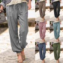 Casual Style Drawstring Waist Solid Color Loose Pants