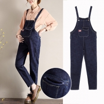 Playful Style High Waist Relaxed-fit Denim Overalls for Pregnant Woman