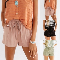 Simple Style Solid Color Elastic High Waist Shorts
