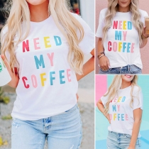 Casual Style Short Sleeve Round Neck Colorful Letters Printed T-shirt