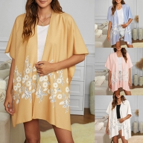 Chic Style Short Sleeve Daisy Embroidered Loose Cardigan