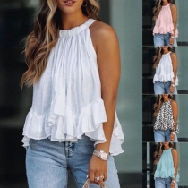 Sexy Off-shoulder Round Neck Ruffle Hem Loose Sling Top