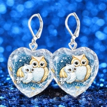 Sweet Style Owl Pattern Heart-shape Earrings
