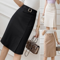 Elegant Solid Color High Waist Slim Fit Pencil Skirt