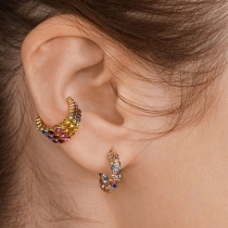 Fashion Colored Rhinestone Inlaid C-shape Stud Earrings Ear-clips