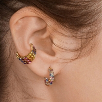 Fashion Colored Rhinestone Inlaid C-shape Stud Earrings Ear-clips