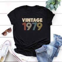 Casual Style Numbers Letters Printed Short Sleeve Round Neck T-shirt