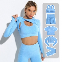Solid Color Five-piece Sport Set Yoga Clothing (The size falls small)