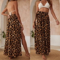 Sexy High Slit Hem High Waist leopard Printed Skirt
