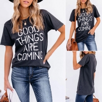 Casual Style Short Sleeve Round Neck Letters Printed Loose T-shirt