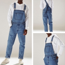 Casual Style High Waist Relaxed-fit Mans Denim Overalls