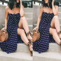 Sexy Lace-up Bow-knot Strapless Dots Printed Maxi Dress
