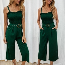 Sexy Backless High Waist Solid Color Wide-leg Sling Jumpsuit