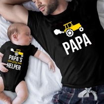 Casual Style Car PAPA Letters Printed Short Sleeve Parent-child T-shirt