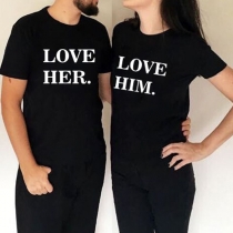 LOVE HIM, LOVE HER-Couple Shirt-Black Casual Printed Couple T-shirt