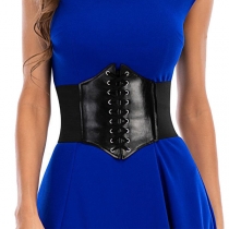 Simple Style Solid Color Lace-up Elastic Girdle