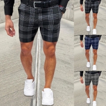 Casual Style High Waist Knee-length Plaid Shorts for Man