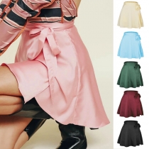 Simple Style Solid Color Lace-up High Waist Skirt
