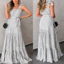 Bohemian Style High Waist Sling Stripe Maxi Dress