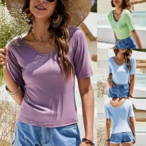 Simple Style Short Sleeve Round Neck Solid Color Slim Fit T-shirt