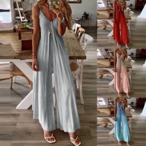 Sexy Backless V-neck High Waist Color Gradient Sling Jumpsuit