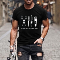 Chic Style Short Sleeve Round Neck Hair Trimmer Printed Pattern T-shirt for Men