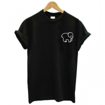 Simple Style Short Sleeve Round Neck Baby Elephant Pattern Loose T-shirt