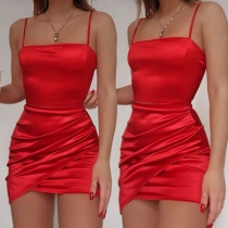 Sexy Backless Irregular Hem Solid Color Slim Fit Sling Dress