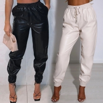 Fashion Solid Color Elastic Waist Haroun Pants