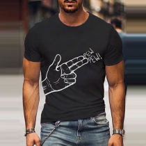Playful Style Gesture Printed Short Sleeve Round Neck Man's T-shirt