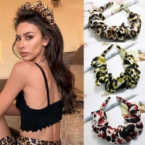 Retro Style Leopard Printed Bubble Wrinkled Large Intestine Head-band 2 Piece Set