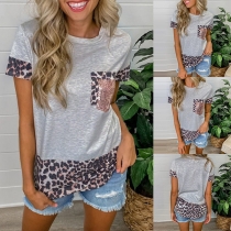 Fashion Leopard Spliced Short Sleeve Round Neck Casual T-shirt