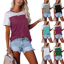 Fashion Contrast Color Short Sleeve Round Neck T-shirt