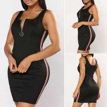 Sexy Zipper V-neck Solid Color Slim Fit Sling dress