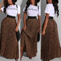 Fashion Letters Printed Short Sleeve T-shirt + Leopard Skirt Two-piece Set