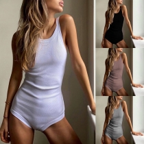 Sexy Backless Sleeveless Round Neck Solid Color Sling Bodysuit